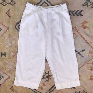 Eileen Fisher White Organic Linen Cropped Pleated Straight Leg Pants Womens L
